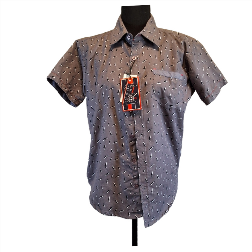Faze 1 Mens Short Sleeve Shark Patterned Shirt - Sleek Style for Summer Events